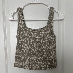 Old Navy Tan and White Dotted Ribbed Square Neck Cropped Tank Top Size M